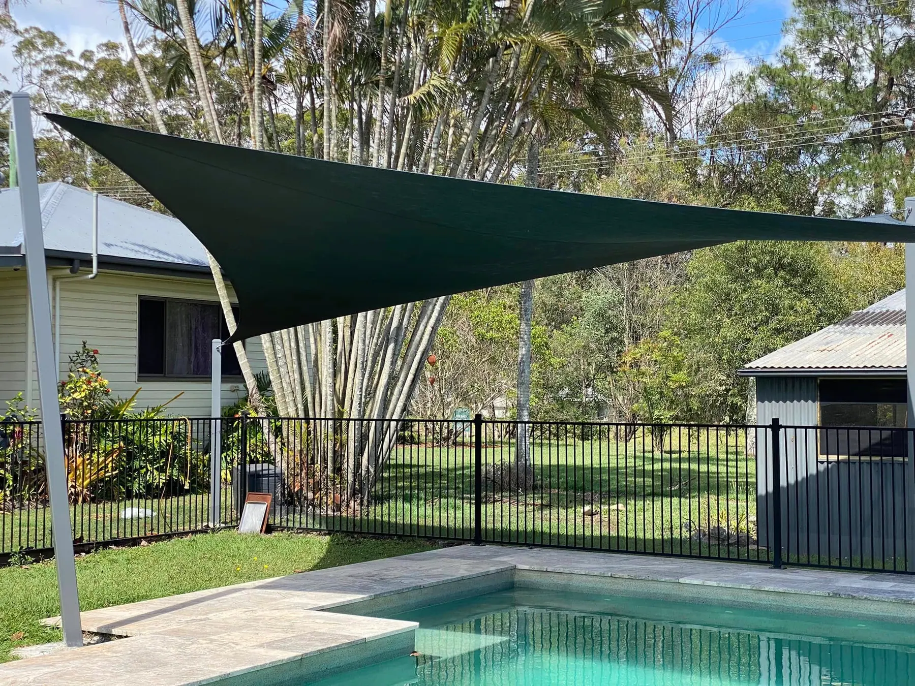 Pool shade sail installation, original photograph 2